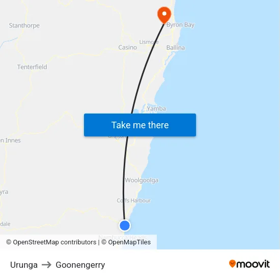 Urunga to Goonengerry map