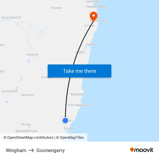 Wingham to Goonengerry map