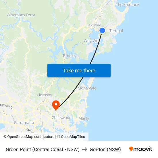 Green Point (Central Coast - NSW) to Gordon (NSW) map