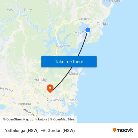 Yattalunga (NSW) to Gordon (NSW) map