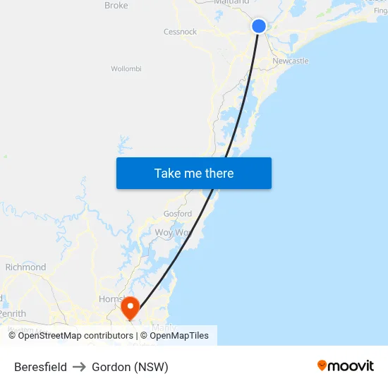 Beresfield to Gordon (NSW) map
