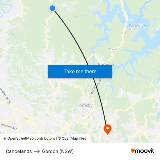 Canoelands to Gordon (NSW) map