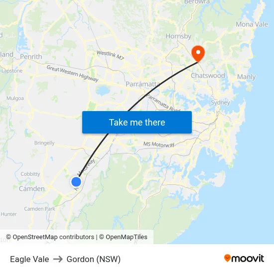 Eagle Vale to Gordon (NSW) map