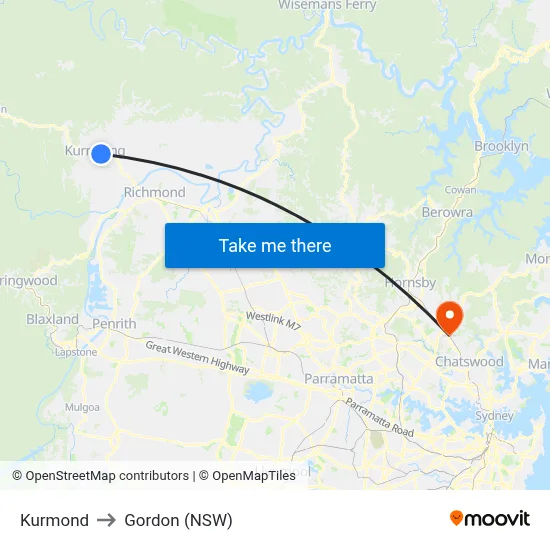 Kurmond to Gordon (NSW) map
