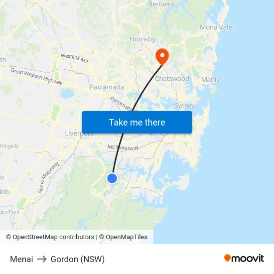 Menai to Gordon (NSW) map