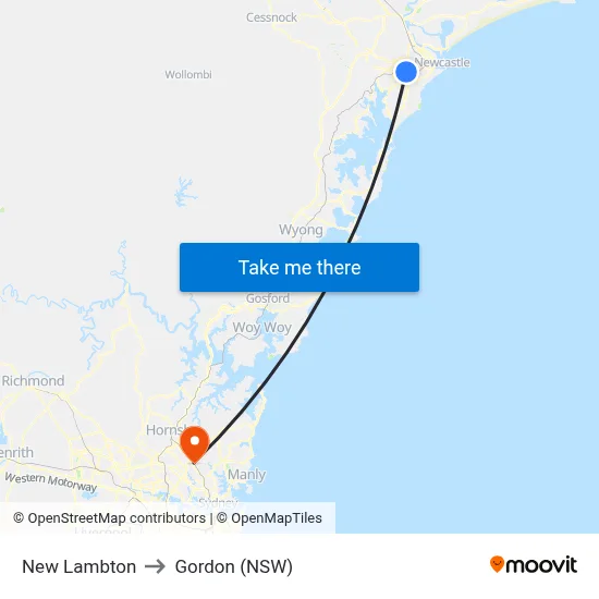 New Lambton to Gordon (NSW) map