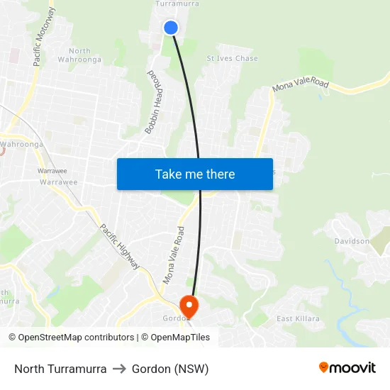 North Turramurra to Gordon (NSW) map