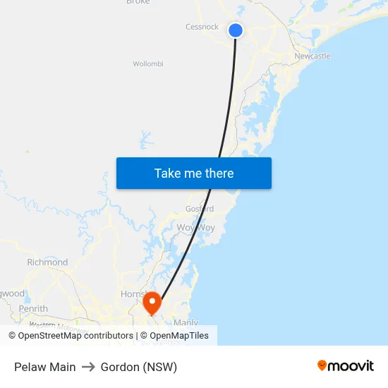 Pelaw Main to Gordon (NSW) map