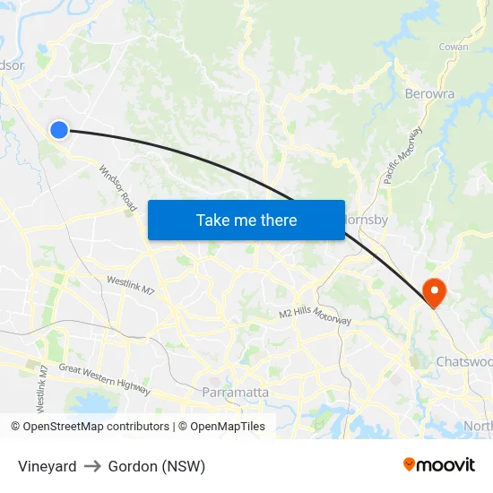 Vineyard to Gordon (NSW) map
