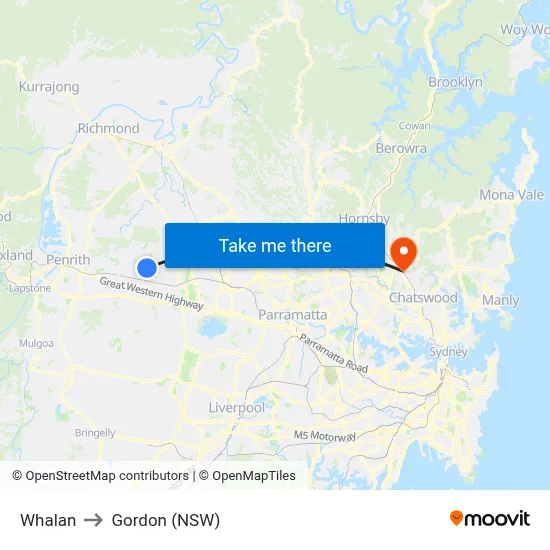 Whalan to Gordon (NSW) map