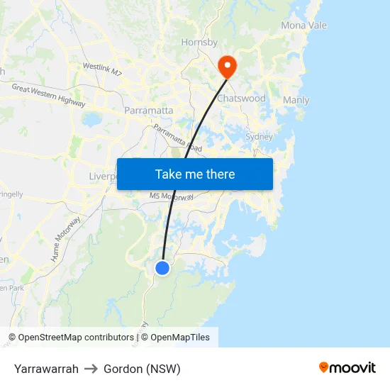 Yarrawarrah to Gordon (NSW) map