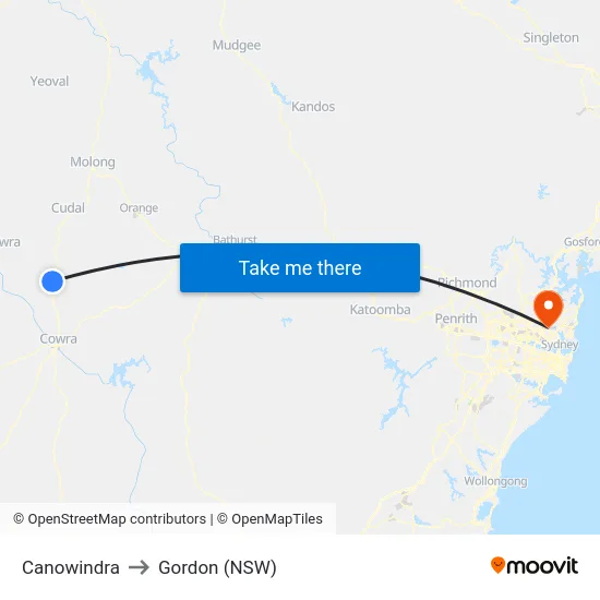 Canowindra to Gordon (NSW) map