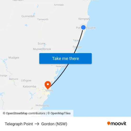 Telegraph Point to Gordon (NSW) map
