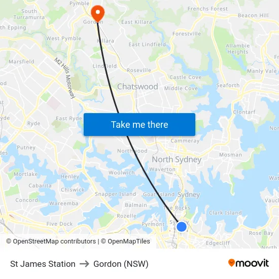 St James Station to Gordon (NSW) map