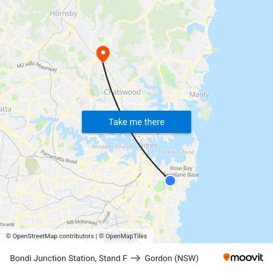 Bondi Junction Station, Stand F to Gordon (NSW) map