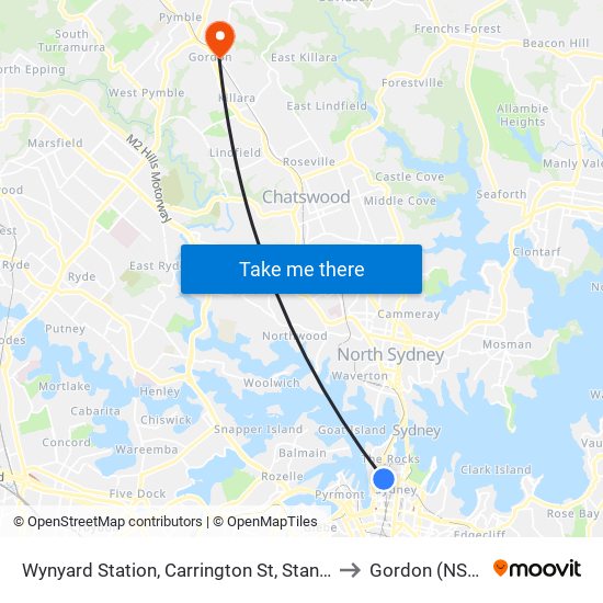 Wynyard Station, Carrington St, Stand A to Gordon (NSW) map