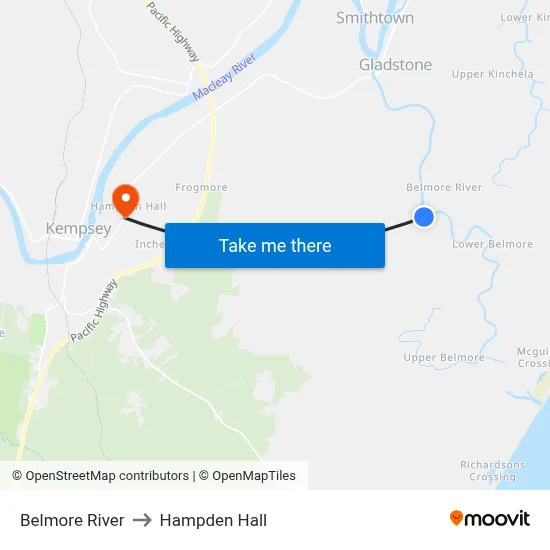 Belmore River to Hampden Hall map