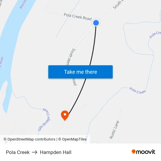 Pola Creek to Hampden Hall map