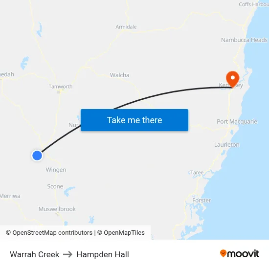 Warrah Creek to Hampden Hall map