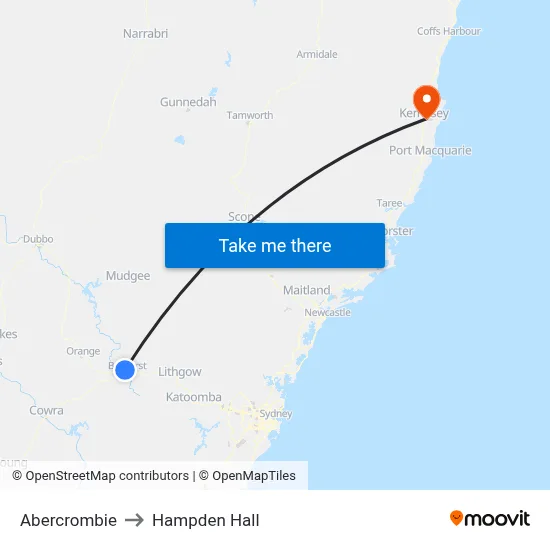Abercrombie to Hampden Hall map