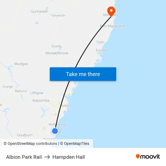 Albion Park Rail to Hampden Hall map