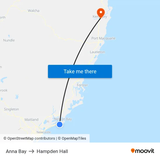 Anna Bay to Hampden Hall map