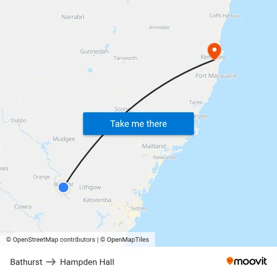Bathurst to Hampden Hall map