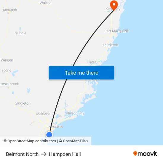 Belmont North to Hampden Hall map