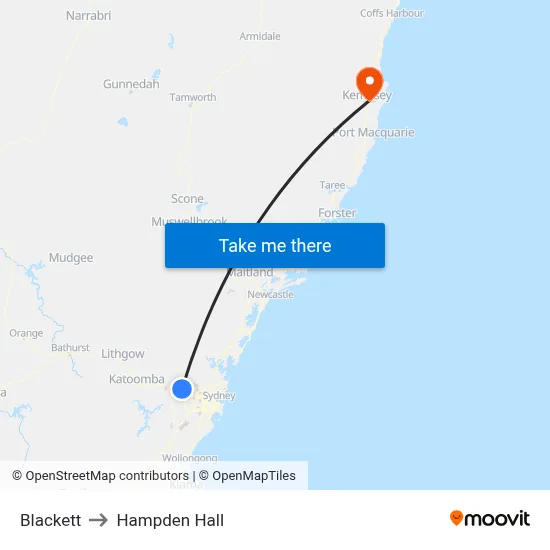 Blackett to Hampden Hall map
