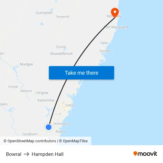Bowral to Hampden Hall map