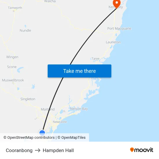 Cooranbong to Hampden Hall map