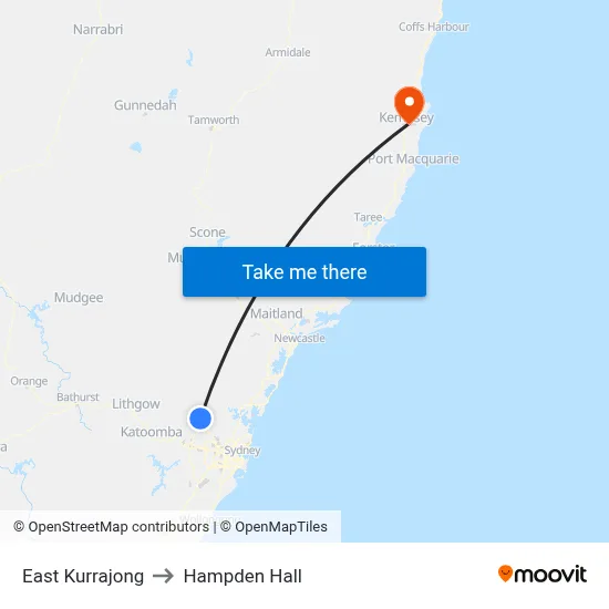 East Kurrajong to Hampden Hall map
