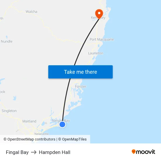 Fingal Bay to Hampden Hall map