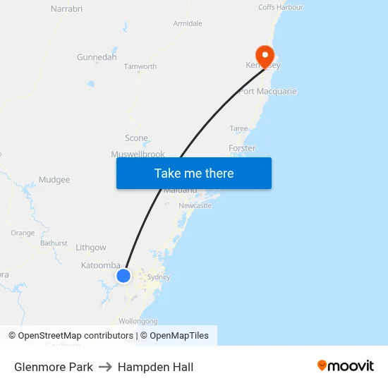 Glenmore Park to Hampden Hall map
