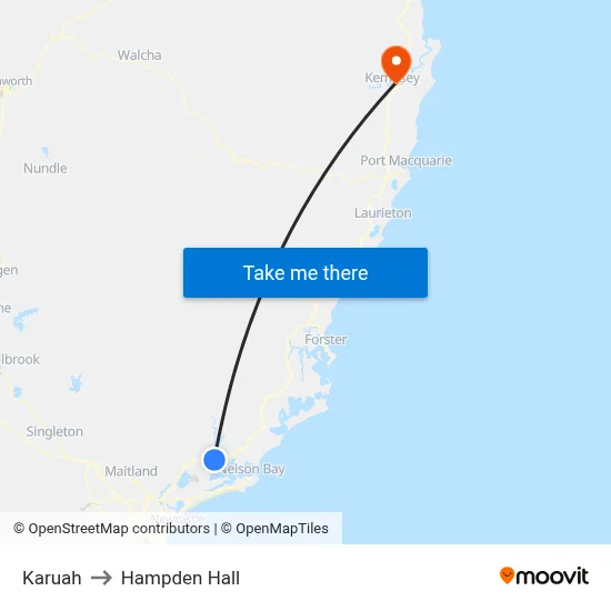Karuah to Hampden Hall map