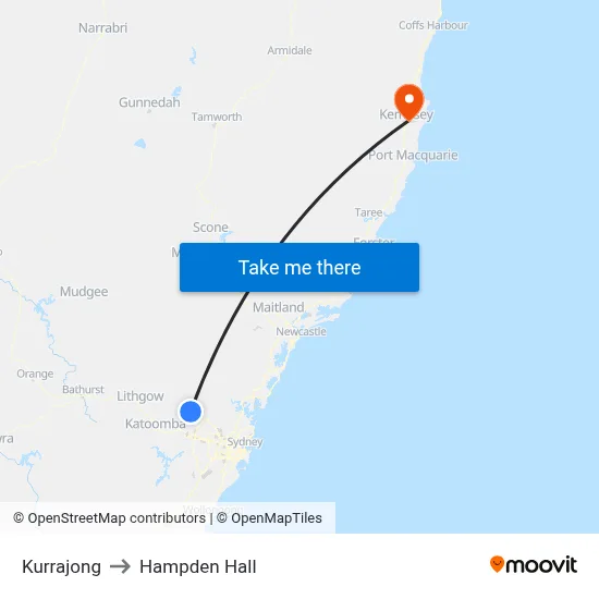 Kurrajong to Hampden Hall map