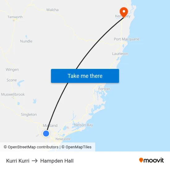 Kurri Kurri to Hampden Hall map