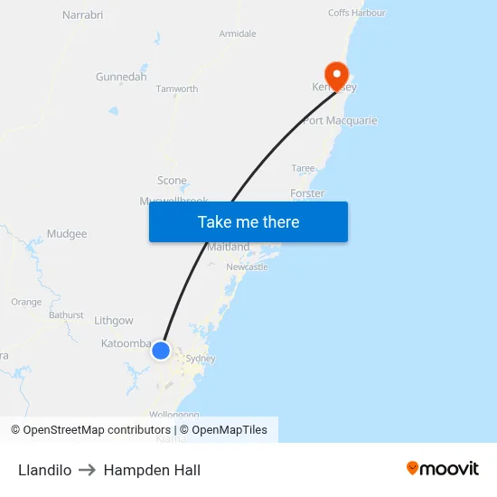 Llandilo to Hampden Hall map