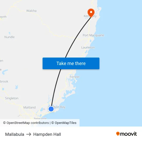Mallabula to Hampden Hall map
