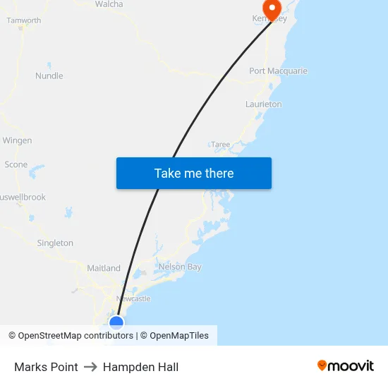 Marks Point to Hampden Hall map