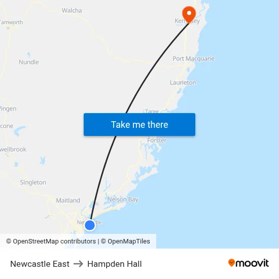 Newcastle East to Hampden Hall map