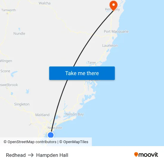 Redhead to Hampden Hall map