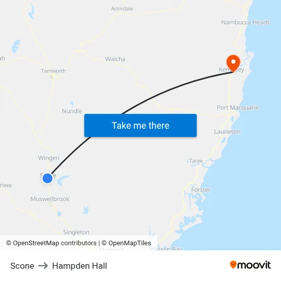 Scone to Hampden Hall map