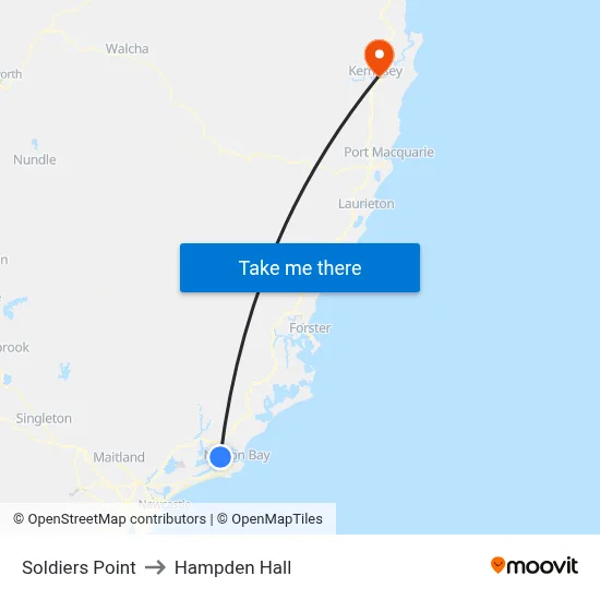 Soldiers Point to Hampden Hall map