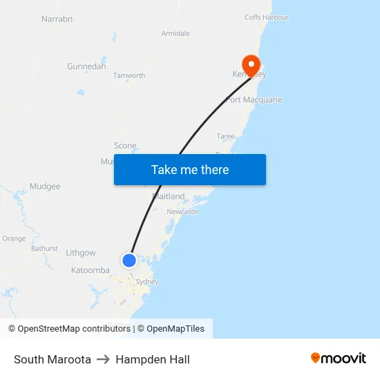 South Maroota to Hampden Hall map