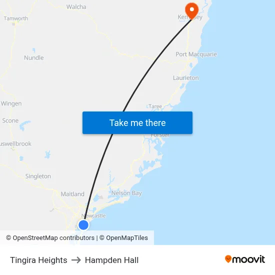 Tingira Heights to Hampden Hall map