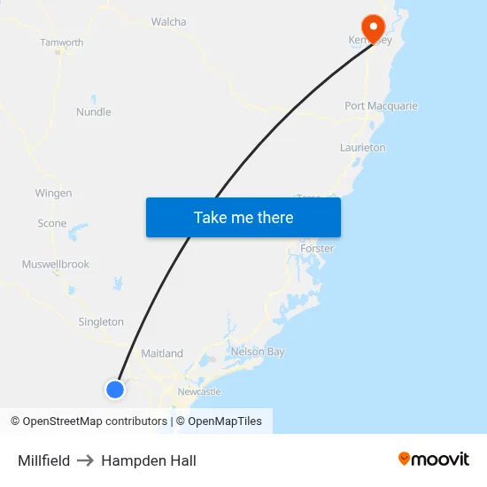Millfield to Hampden Hall map