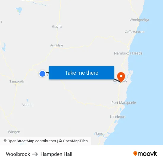 Woolbrook to Hampden Hall map