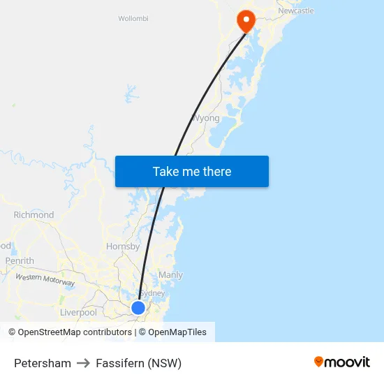 Petersham to Fassifern (NSW) map