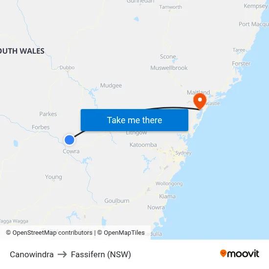 Canowindra to Fassifern (NSW) map